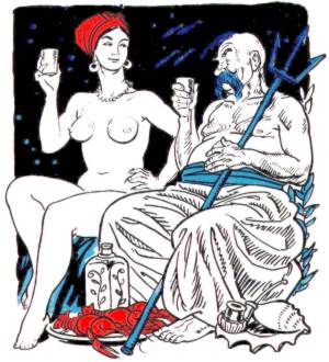 Нептун, моргнувши, засміявся; Венеру сісти попросив. Малюнок Анатолія Базилевича. Видавництво «Дніпро», 1969